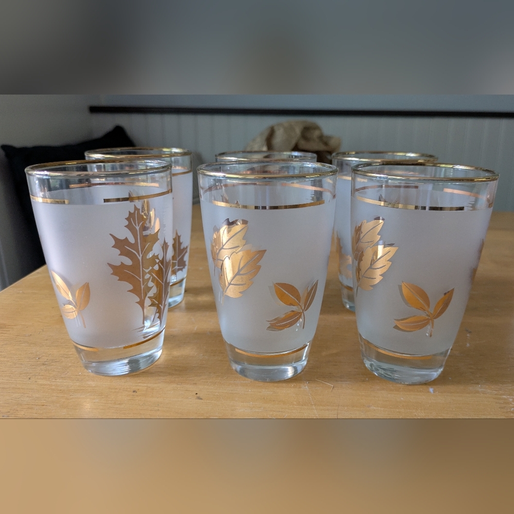 MCM Libbey Gold Leaf Frosted Glasses